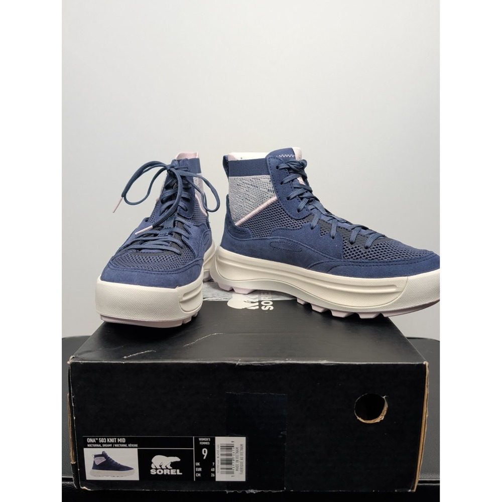 Sorel ONA 503 Knit Mid Sneakers Nocturnal Dreamy Blue Size 9 New With Box